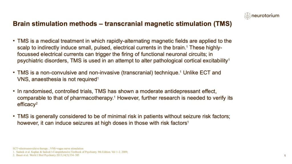 Brain stimulation methods – transcranial magnetic stimulation (TMS)